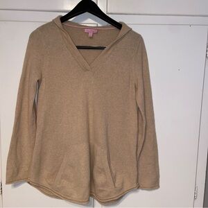 Lilly Pulitzer 100% CASHMERE Beige Hooded Sweater Size Medium
